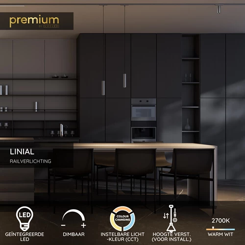 Lucide Premium LINIAL LUXUS Hanglamp - 1-fase Railsysteem / Smart Railverlichting - Smart - 48V - 1xLED - Mat Zwart Chroom - USP